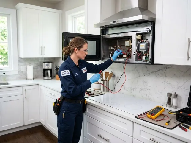 Appliance Repair Hero technician testing an over-the-range microwave in a Altamonte Springs, FL kitchen